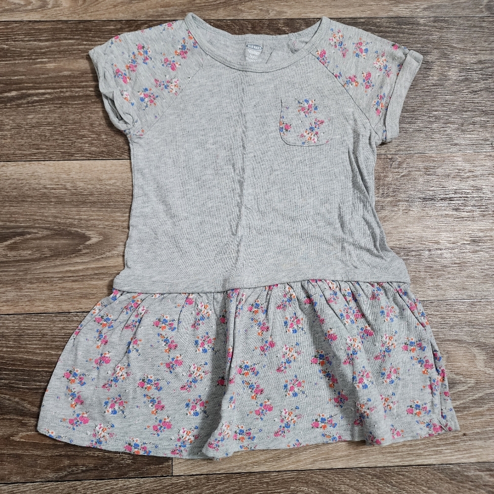 Old Navy gray floral short sleeve dress girls size 4T